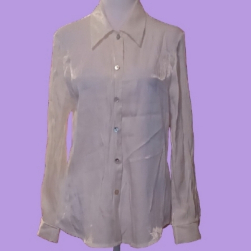 ^ Bedo White Button-Up Blouse With Sparkly Fabric